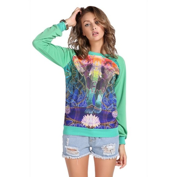 Tops - Trippy lotus elephant graphic sweater